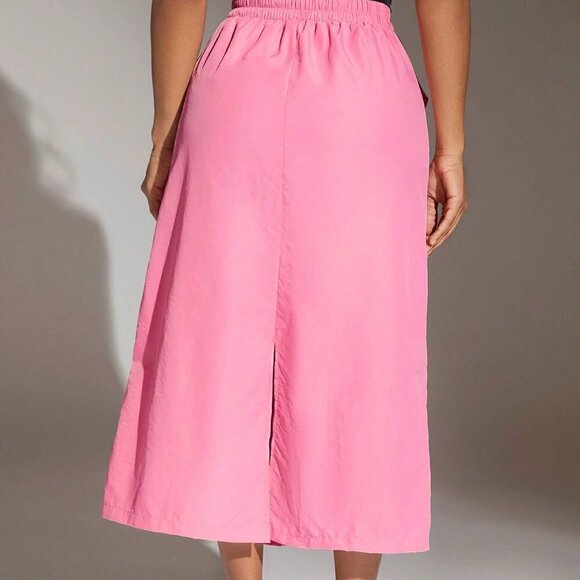 Pink Casual Womens Drawstring Waist Zip Up Pocket Patched Skirt - Picture 3 of 5